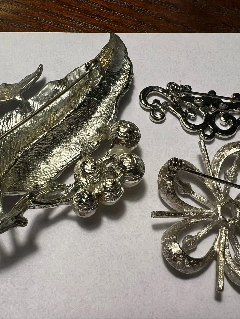 Silver-Tone Floral & Leaf Brooches One w/faux pearls is Sarah Coventry